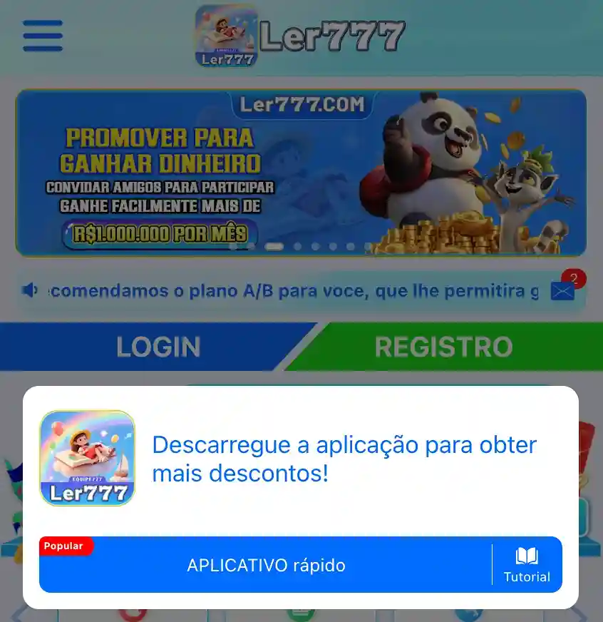 Tela do aplicativo Ler777 cassino no celular