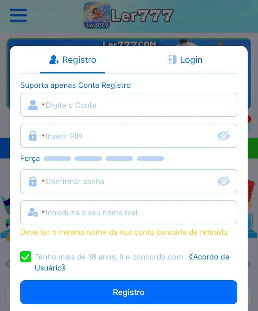 Ilustração mostrando o processo de registro no Ler777 cassino
